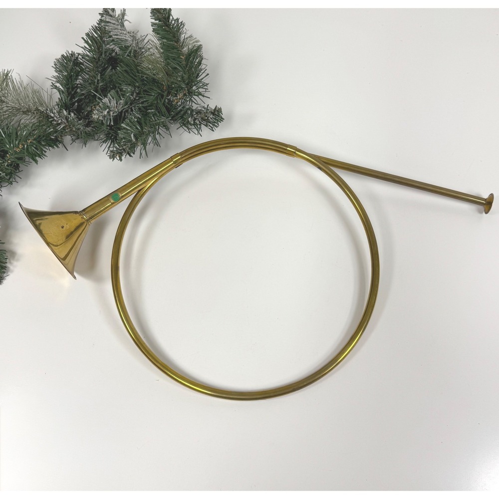 Vintage Large Brass French Horn- Christmas decor 21 inch